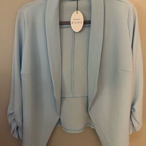 Elegant Sky Blue Open Front Blazer